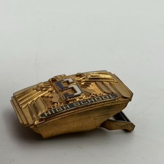 VTG 1940s Antique Gold Tone Belt Buckle « S » GIANT GRIP Eagle White Red Enamel