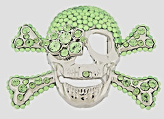 Skull Belt Buckles Crossbones Halloween Pirate Costume Bling Green Rhinestones