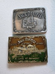 Lot of 2 Jack Daniel&rsquo;s Belt Buckles Lynchburg TN Distillery 1994 & 2006 JD Brass