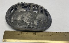 Vintage Men’s Belt Buckle 1990 C+J INC. Deer Theme Nice! Made un USA