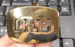 Vtg IMC Small Monogram Initial CEP Brass Belt Buckle 1-7/8&Prime; L x 1-3/8&Prime; H