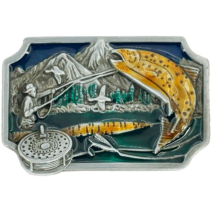 Fly Fishing Belt Buckle Enamel colored Outdoorsman