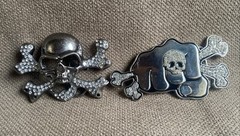 Vintage Rhinestones Punching Fist Skulls Belt Buckles Set Of 2