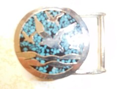 Vintage MJ brand Brilliant Four Ducks Flying, Turquoise Chips Men&rsquo;s Belt Buckle