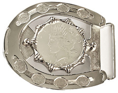 BELT BUCKLES Coin Silver Dollar Screw Back Mount Silver Horseshoe Western NWOT!