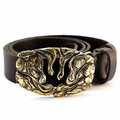 Handmade brass belt buckle Lava Trident, Ukrainian Polygonal Low poly design