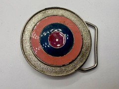 Bulls Eye Round Multi-Color Enameled Target Style Pink Blue Belt Buckle