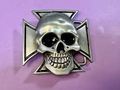 Skull Head Celtic Iron Cross Cutout Gothic Punk Biker 3D Dimensional Belt Buckle