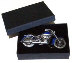 Blue Motorcycle brushed silver removable BELT BUCKLE BP122 with BLACK GIFT BOX