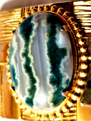 VTG Western Belt Buckle Gold Tone w/ Polished Banded Agate Stone 1.5&Prime; Belt