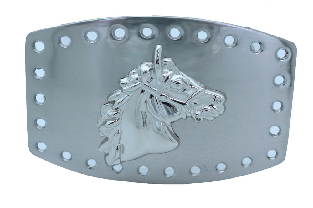 Men Women Western Fashion Belt Buckle Silver Metal Rodeo Horse Casual Accessory