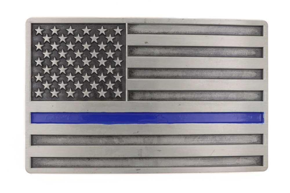 Thin Blue Line Police Officer American USA Flag Silver Metal Belt Buckle