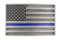 Thin Blue Line Police Officer American USA Flag Silver Metal Belt Buckle
