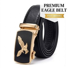 Men&rsquo;s Leather Belt Golden Eagle Automatic Buckle Dress Ratchet Waist Strap Black