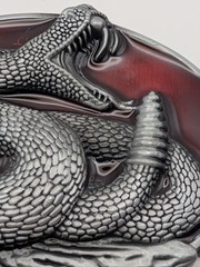 Rattlesnake Belt Buckle Coiled Snake Red Enamel Pewter Tone Western