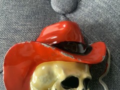 Rare Bergamot Brass Works Skull With Cowboy Hat Belt Buckle 1981 Made In USA