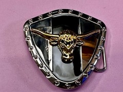 Long Horn Bull Steer Cow Black Stripe On Reflective Shield Pattern Belt Buckle