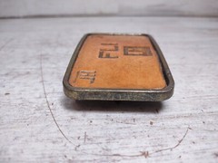 Vintage FLI Realtor JH Branded Leather and Brass Belt Buckle 3&Prime; by 2&Prime;