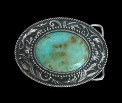 Turquoise Stone Belt Buckle Engraved Silver Western Cowboy Rodeo Design