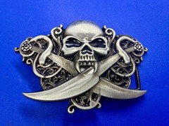 Vampire Skull Head Crossed Sabers Swords Pirate Theme Gothic Punk Belt Buckle