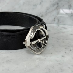 GUCCI Pre-Owned Interlocking Leather Belt Black Silver