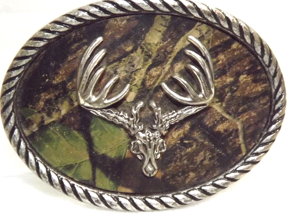 Nocona Mossy Oak/Deer Skull Belt Buckle Fits Belt Size 1.5&Prime; Sz 3.6&Prime;in X 2.5&Prime;in