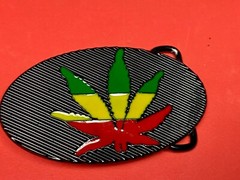 Cannabis Marijuana Pot Leaf Ganga Rasta Green Yellow Red Colors Belt Buckle
