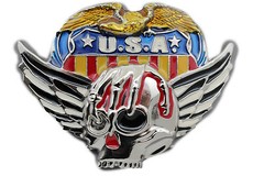 Men Women Silver Belt Buckle Skull Wings Skeleton USA Army American Eagle Bloody