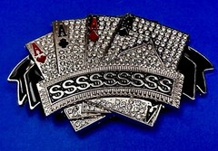 Four Aces Playing Card Game ALL SSSSSSSSSS! Casino Gambling Jeweled Belt Buckle
