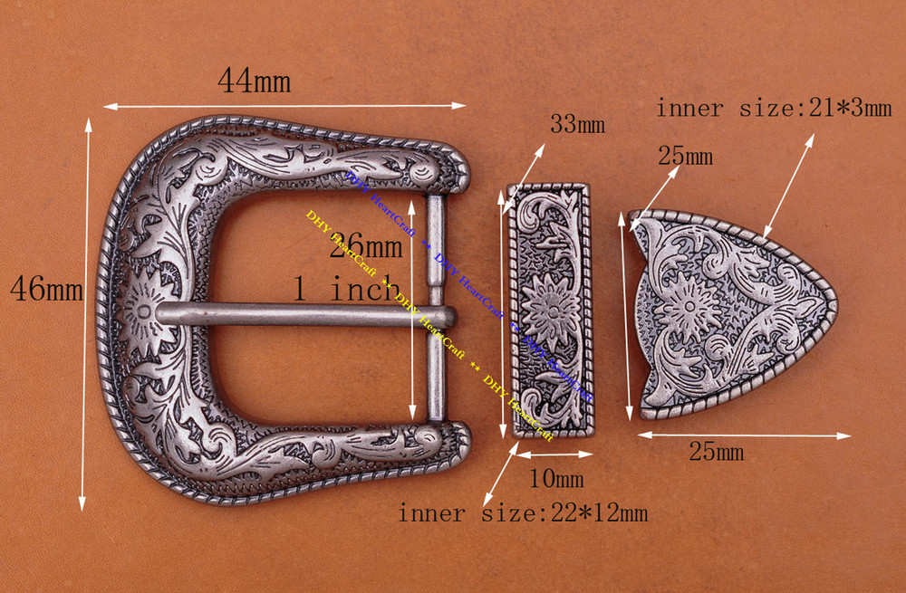 Western Rodeo Floral Engraved Antique Belt Buckle Set 3pcs Fits 1&Prime; Wide Straps