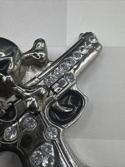 Rockin Rebel / Jeweled Skull And Guns Buckle / Rhinestones Belt Unisex 4”X3.5”