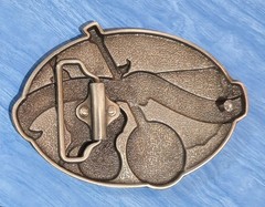 BELT BUCKLES Country Music Bluegrass Instruments Banjo Fiddle Oval NWOT Box!