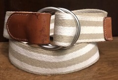Banana Republic White/ Tan Striped Canvas Italian Leather Belt M 41”overall GUC