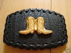 Western Two Boots Belt Buckle Cowboy Rodeo Leather