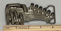 Hand Playing Guitar Belt Buckle Musician Guitarist with Skulls and Bling