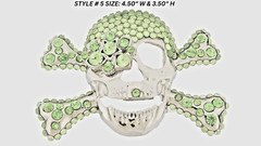 Skull Belt Buckle Crossbones Feather Halloween Pirate Costume Green Bling Metal