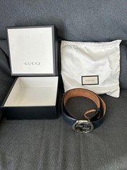 GUCCI Pre-Owned Black Leather Belt Silver