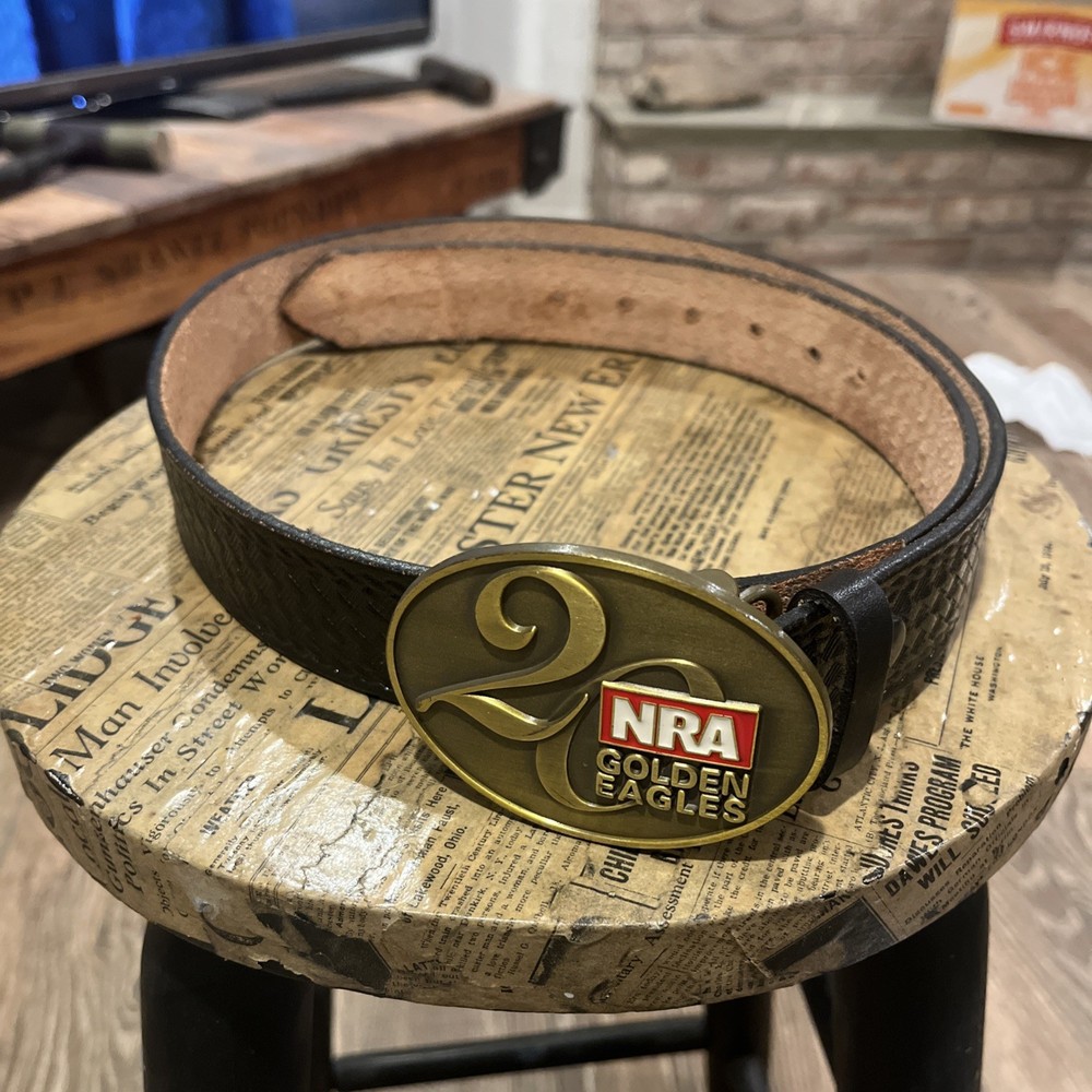 NRA Golden Eagles 20th Anniversary Belt W/ Buckle Deep Brown Red Logo Brass
