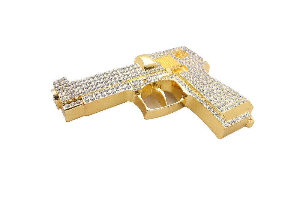 Gun Belt Buckle Rhinestones Gold Metal Iced Men Fashion Pistol Real Cowboy Style