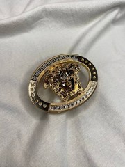 Gold Medusa Head Belt Buckle Black Greek Key Crystal Oval