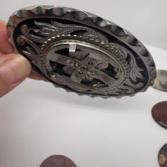 Western Interchangeable Stone Belt Buckle Silver Tone Agate Jasper 3.5in