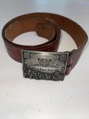 Vintage Budweiser Belt Buckle Clydesdales King of Beers Oil Tanned Leather