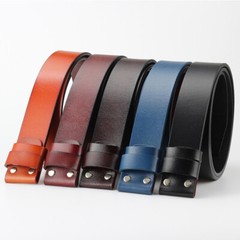 No Buckle Men Snap Strap Belt Full Leather No Buckle