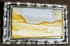 Vintage Picturstone Handmade Bamboo Silvertone Western Belt Buckle 3-3/4×2-1/8&Prime;