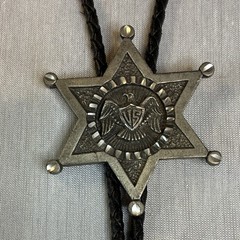 VTG 1992 EGE Diamond Cut Heavy Pewter US Marshall Buckle and matching Bolo Tie