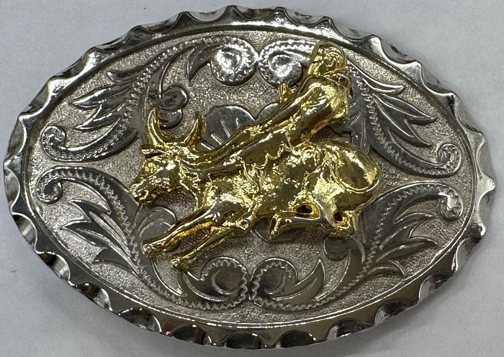 BELT BUCKLE GOLD SILVER TONE SOUTH WESTERN STYLE BULL RIDING MEN WOMEN UNISEX