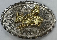 BELT BUCKLE GOLD SILVER TONE SOUTH WESTERN STYLE BULL RIDING MEN WOMEN UNISEX