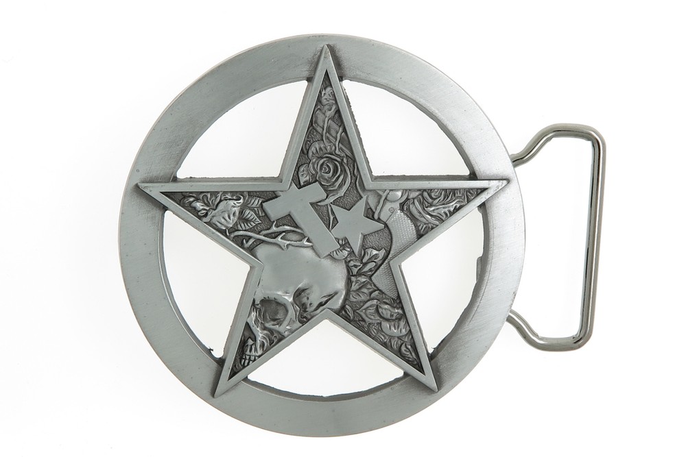 Sheriff Round Star Tattoo Skull Cross Novelty Metal Western Belt Buckle