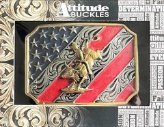 Montana Silversmiths Attitude Patriot Bull Rider Flag Western Belt Buckle