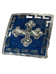 Western Mens Belt Buckle 3.25 x 3 in Southern Cross Cowboy Blue Silver 1.5